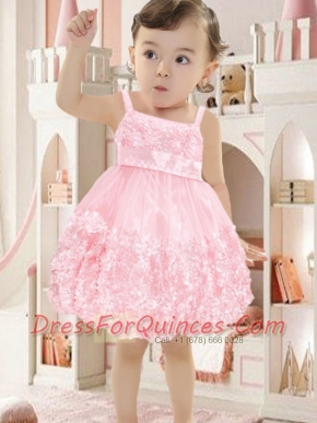 Lovely Pink Straps Flower Girl Dress with Mini-length