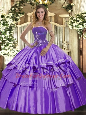 Free and Easy Lavender Lace Up Quince Ball Gowns Beading and Ruffled Layers Sleeveless Floor Length