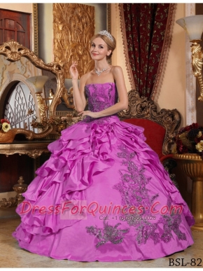 2014 Fuchsia Ball Gown Lace-up Strapless Floor-length Cheap Quinceanera Dresses