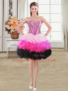 Top Selling Multi-color Organza Lace Up Sweetheart Sleeveless Mini Length Beading and Ruffles