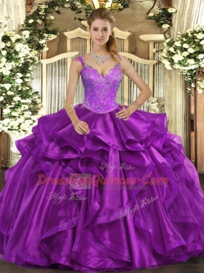 Sophisticated Organza Sleeveless Floor Length Sweet 16 Dresses and Beading and Ruffles