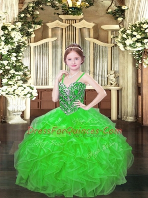 Beading and Ruffles Pageant Dress for Girls Lace Up Sleeveless Floor Length