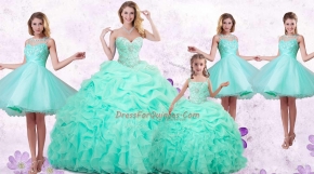 Inexpensive Organza Sweetheart Sleeveless Lace Up Beading and Ruffles and Pick Ups Sweet 16 Quinceanera Dress in Apple Green