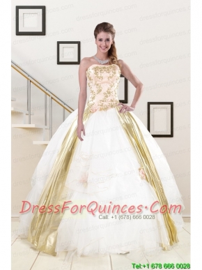 Popular Strapless White 2015 Quinceanera Dresses with Appliques