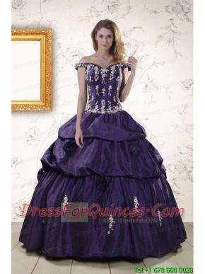 2015 Latest Off The Shoulder Appliques Quinceanera Dresses in Purple