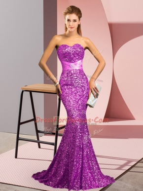 Chic Sweetheart Sleeveless Sequined Party Dress Wholesale Beading Sweep Train Zipper
