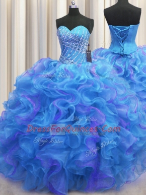 Beauteous Multi-color Sleeveless Organza Lace Up 15 Quinceanera Dress for Military Ball and Sweet 16 and Quinceanera