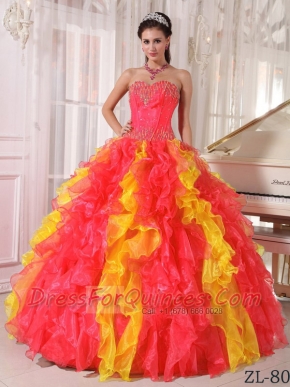 New Styles In Colourful Ball Gown Sweetheart With Organza Sequins Quinceanera Dress