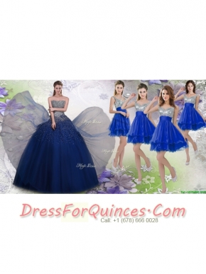 Gorgeous Beaded Navy Blue Quinceanera Dress and Fashionable Straps Sequined Dama Dress