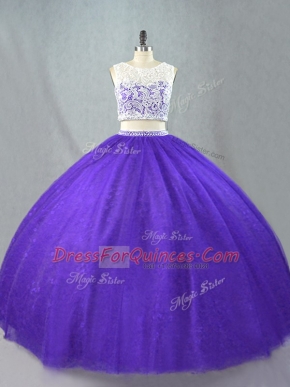 Fancy Tulle Sleeveless Floor Length Vestidos de Quinceanera and Appliques