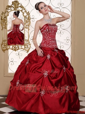 New Arrivals Embroidery Wine Red Strapless Quinceanera Dresses