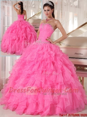 Classical Hot Pink Ball Gown Strapless Quinceanera Dresses