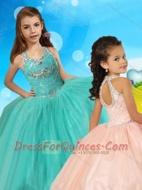 Fashionable Beaded Open Back Adorable Little Girl Pageant Dress in Turquoise