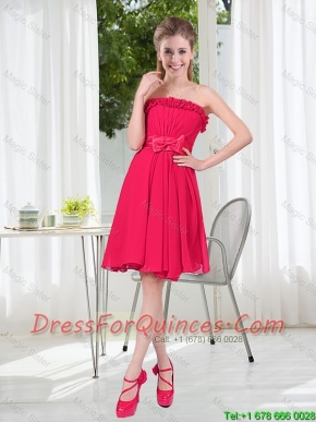 Coral Red Strapless Bowknot Prom Dresses for 2016 Summer
