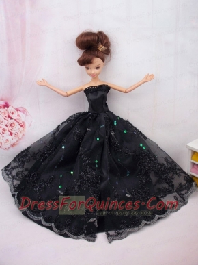Modest Ball Gown Lace Black Party Clothes Barbie Doll Dress