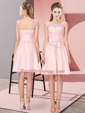 Baby Pink Sleeveless Chiffon Zipper Dama Dress for Prom and Party and Wedding Party