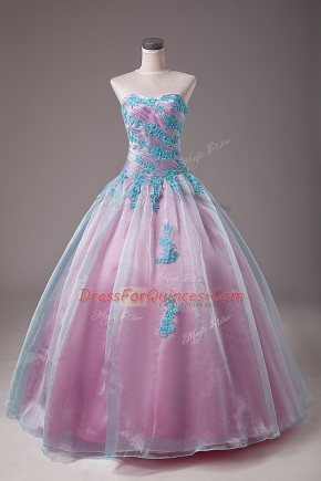 Classical Floor Length Ball Gowns Sleeveless Light Blue Vestidos de Quinceanera Lace Up