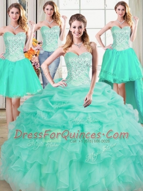 Inexpensive Four Piece Pick Ups Floor Length Apple Green Quince Ball Gowns Sweetheart Sleeveless Lace Up