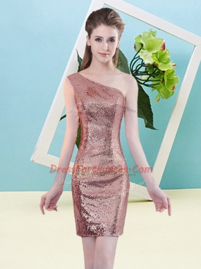 Fine Coral Red Sequined Zipper One Shoulder Sleeveless Mini Length Prom Dresses Sequins