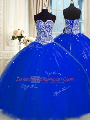 Tulle Sleeveless Floor Length Quinceanera Gowns and Beading and Sequins