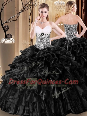 Glamorous Organza Sleeveless Floor Length Sweet 16 Dresses and Ruffles and Pattern