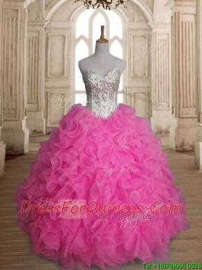 Lovely Rose Pink Sweet 16 Dress with Beading and Ruffles