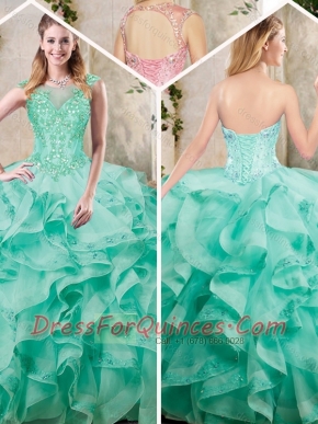 Pretty Appliques and Ruffles Sweet 16 Dresses in Turquois