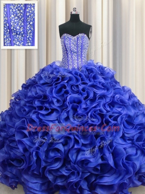 Decent Visible Boning Floor Length Lace Up Sweet 16 Dress Royal Blue for Military Ball and Sweet 16 and Quinceanera with Beading and Ruffles