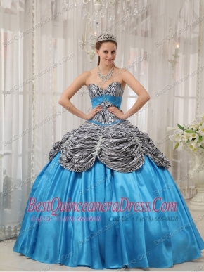 Aqua Blue Ball Gown Sweetheart Floor-length Taffeta and Zebra or Leopard Ruffles Quinceanera Dress