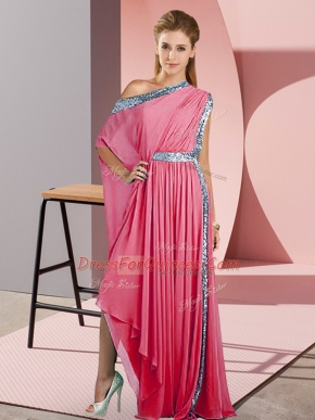 Best Selling Watermelon Red Prom Dresses Prom and Party with Sequins One Shoulder Sleeveless Side Zipper