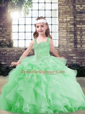 Ball Gowns Child Pageant Dress Straps Tulle Sleeveless Floor Length Lace Up