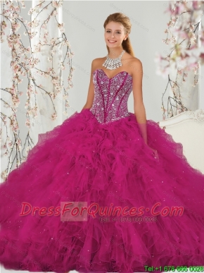 Unique and Detachable Beading and Ruffles Dresses for Quince in Red for 2015