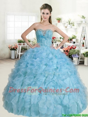 Popular Beaded and Ruffled Baby Blue Quinceanera Dress in Organza