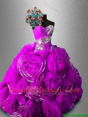 Discount Rolling Flowers Sweetheart Quinceanera Dresses in Fuchsia