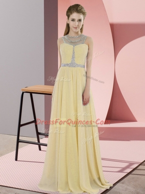 Gold Empire Chiffon Scoop Sleeveless Beading Floor Length Zipper Prom Evening Gown