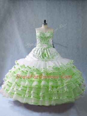 Ball Gowns Sweetheart Sleeveless Organza Floor Length Lace Up Embroidery and Ruffled Layers and Bowknot Sweet 16 Dresses