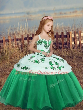 Straps Sleeveless Side Zipper Little Girls Pageant Gowns Green Organza