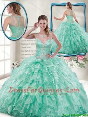 Summer Pretty Mint Quinceanera Gowns with Beading and Ruffles