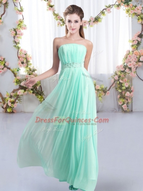 Deluxe Aqua Blue Lace Up Vestidos de Damas Beading Sleeveless Sweep Train