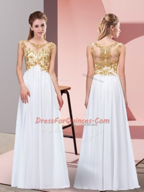White Empire Scoop Sleeveless Chiffon Floor Length Zipper Appliques