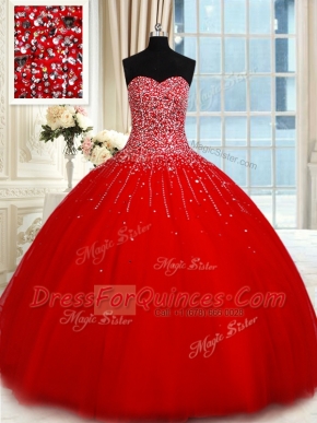Floor Length Ball Gowns Sleeveless Red 15 Quinceanera Dress Lace Up