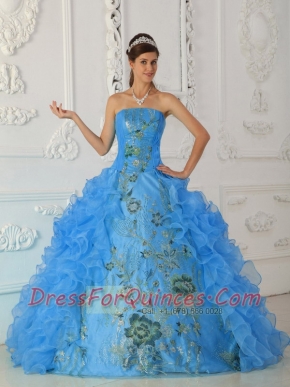 Quinceanera Dress In Exquisite Ball Gown Strapless With Embroidery In Aqua Blue In New Styles