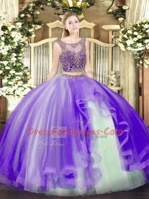 Edgy Scoop Sleeveless Lace Up Sweet 16 Dress Lavender Tulle