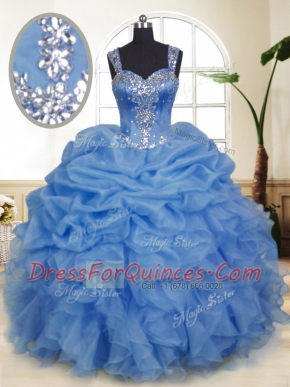 Best Selling Blue Zipper Sweet 16 Quinceanera Dress Beading and Ruffles and Pick Ups Sleeveless Floor Length