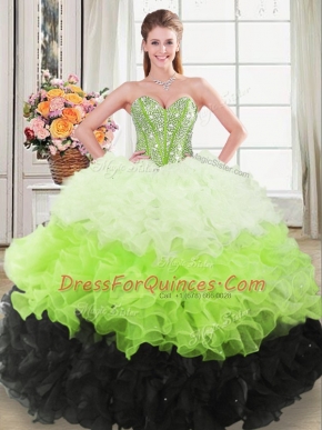 Sleeveless Lace Up Floor Length Beading and Ruffles Sweet 16 Dresses
