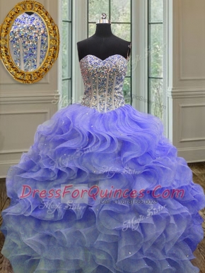 Free and Easy Lavender Sleeveless Beading and Ruffles Floor Length Sweet 16 Dresses