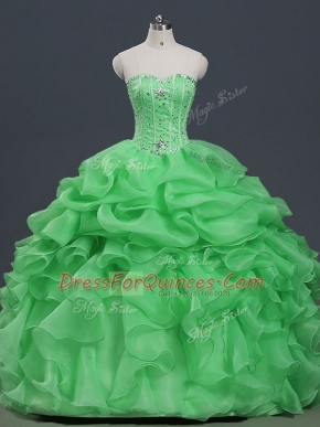 Lace Up Sweet 16 Dress Beading and Ruffles and Pick Ups Sleeveless Floor Length