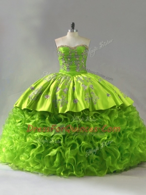 Unique Sleeveless Court Train Lace Up Embroidery Quinceanera Dresses