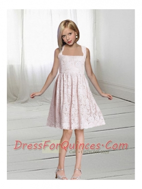 Elegant A-Line Knee-length Lace 2014 Flower Girl Dress with Halter