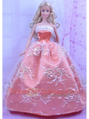 Luxurious Orange Dress With Appliques Made to Fit the Barbie Doll